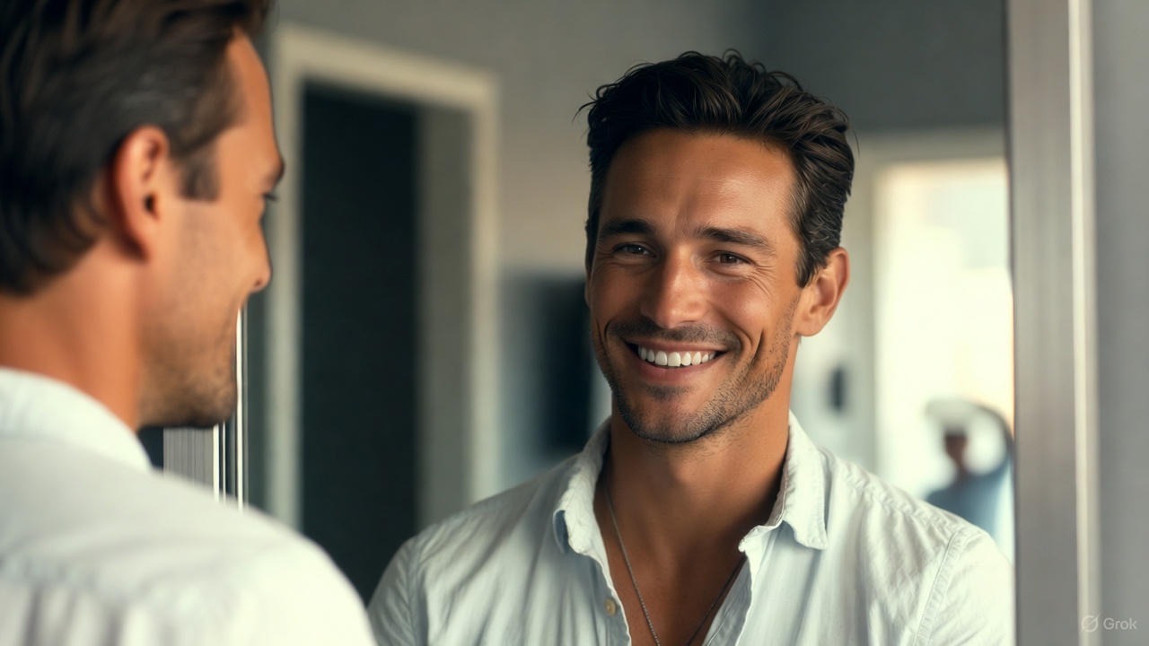 Smiling person showing his teeth